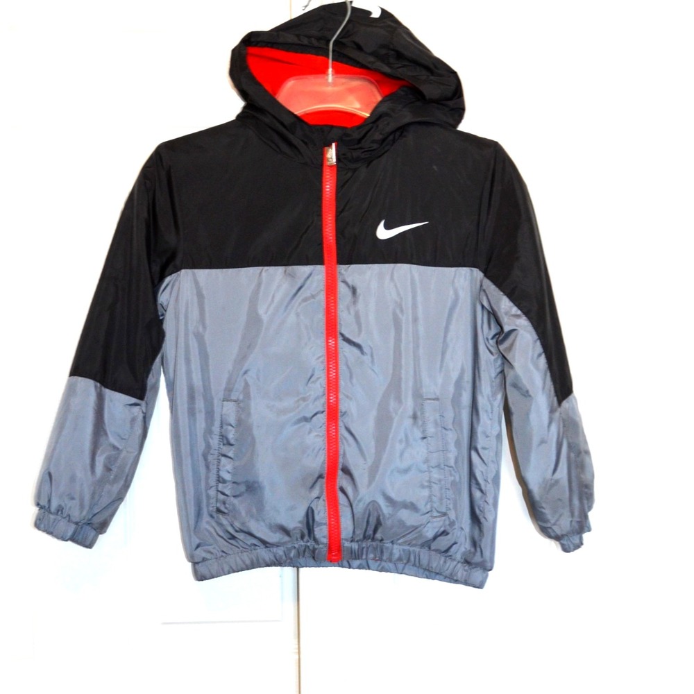 Nike Boys Hooded Gray Black Jacket Fleece Lining Size L / 6-7  Years  JUST DO IT